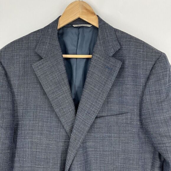 Canali Jacket Size 44L Mens Blue Wool Silk Linen 13290 Two Button Blazer Italy - Picture 2 of 13